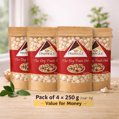 Image of TRIANGLE MAKHANA | MAKHAANA 1 KG | PACK OF 4 X 250 GRAMS | PURE HANDPICKED | REUSABLE ZIP LOCK POUCH | BEST FOR FASTING | PESTICIDE FREE | FOXNUT | MAKHANE