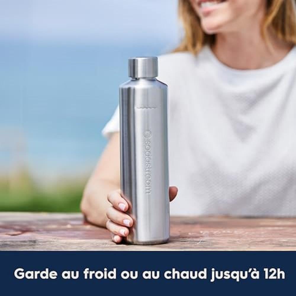 SodaStream Bottiglia in Metallo Duo Thermic da 0,8 l, in Acciaio Inox, Lavabile in lavastoviglie, Compatibile con Duo & E-Duo, Mantiene Caldo e Freddo Fino a 12 Ore, Confezione da 1