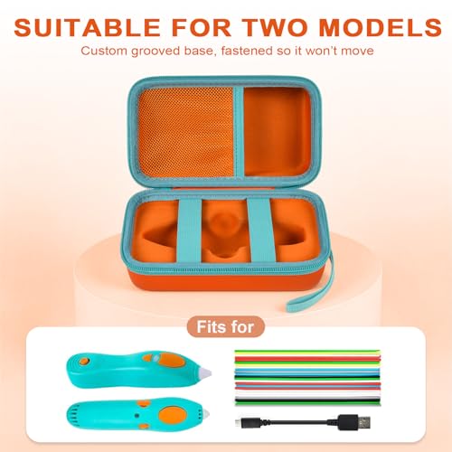 Image of ANKHOH 3D Printing Pen Case for 3Doodler Start+, 72 Pen Refills Included | Hard shell storage with grooved base, mesh pocket and hand strap for school or travel; 3D pen not included, Orange