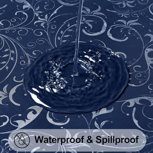 Image of Smiry Rectangle Table Cloth, Waterproof Heavy Duty Vinyl Tablecloths, Wipeable Washable Table Cover for Kitchen and Dining Room (Dark Blue, 60 inch X 102 inch)