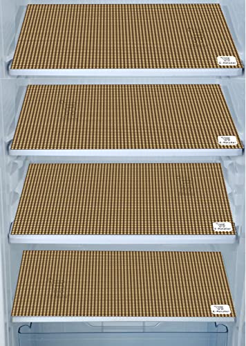 Image of Polyester Fridge Top Cover with Side Pockets & Set of 4 Refrigerator Mats | 3-Layered Washable Dustproof Kitchen Covers (Check Brown, Cover:- 39x21 Inch, Mat:- 17.5x11.5 inch)
