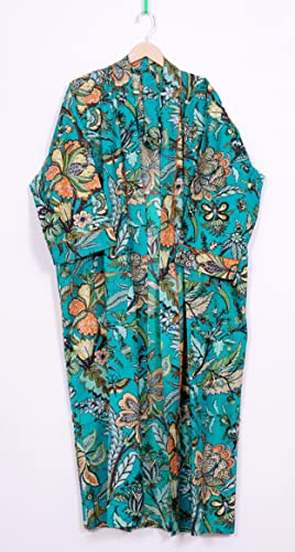 Image of Pure 100% Cotton Robe For Womens Bathrobe Dressing Gown Long sleepwear Free Size Kimono