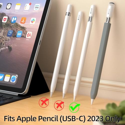 Image of Pencil Case for Apple Pencil (USB-C), Silicone Protective Cover Sleeve, Supports Magnetic Attachment (Gray)