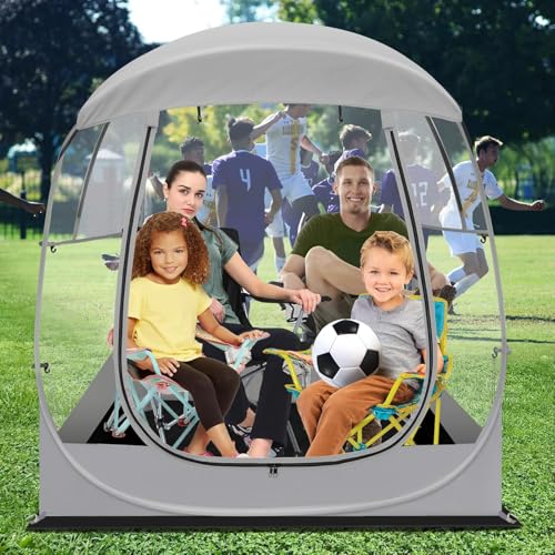 All Weather Sport Tent - Instant Pop Up Bubble Tent with Ventilation Ports and Removable Top Cover - Clear Weather Proof Pod Sun Shelter for Outdoor Activities, 3-4 Person Grey