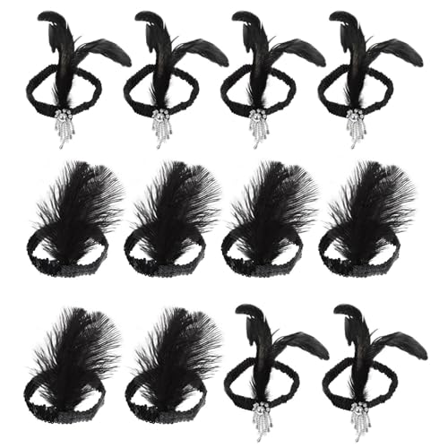Bandeaux à plumage noirs pour fête et mariage - Lot de 12 pièces de coiffure pour adulte