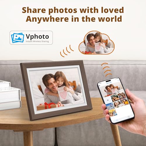 Image of Dragon Touch Digital Picture Frame WiFi 10 inch IPS Touch Screen Digital Photo Frame Display, 32GB Storage, Auto-Rotate, Share Photos via App, Email, Cloud, Classic 10 Brown