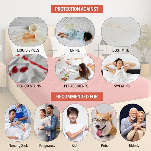 Image of TAG 24 Waterproof Cotton Quilted Mattress Protector Breathable Queen Size Hypoallergenic Noiseless Ultra Soft Fitted Bed Cover 78x60 inch (78x60 inch | 6.5x5 ft, Maroon)