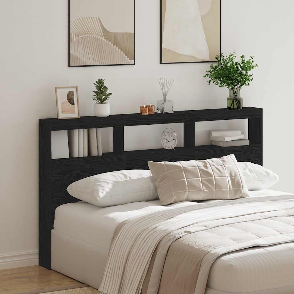 Tête de lit avec éclairage LED RVB, chêne noir, 180 x 17 x 102 cm, avec étagères et compartiments de rangement, tête de lit moderne rétroéclairée par LED, matériau durable