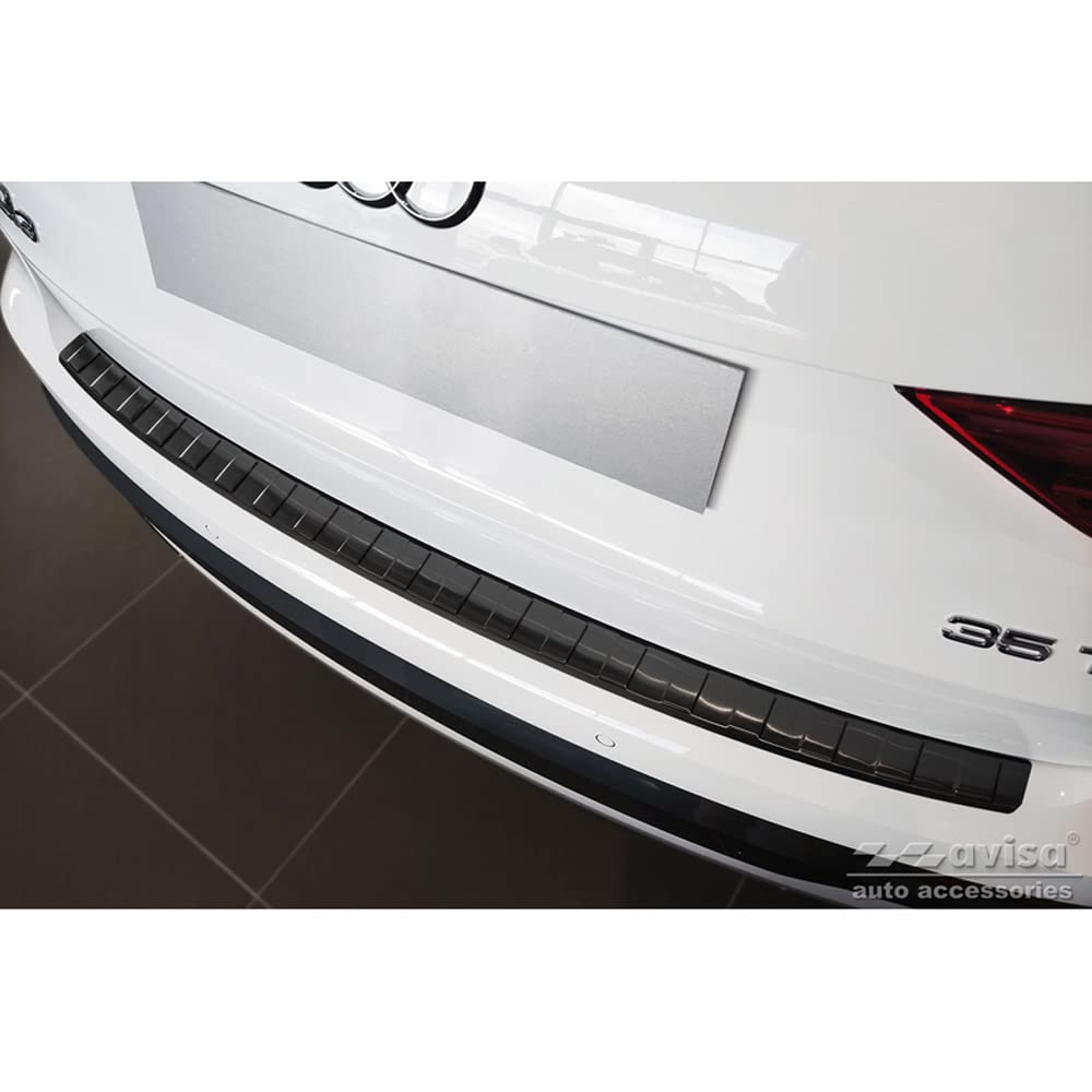 Protection De Seuil Arrière Pour Audi Q3 II (2019+) - Inox Noir, Design 'Ribs' - Avisa