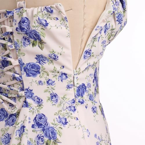 Image of ABEHIK Women Floral Corset Dress Summer Dress 2026 Boho Flowy Slit Lace Up Midi Dresses Going Out A Line Casual Sundress