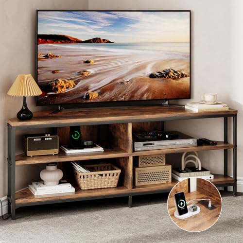 MUTUN Corner TV Stand with Power Outlet, Corner...