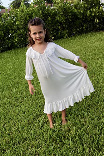 Ekouaer Girls White Nightgown Cotton Sleepwear Dress Toddler Long Sleeve Nightshirts Princess Pajama Dress(White,4-5T) #TOP2