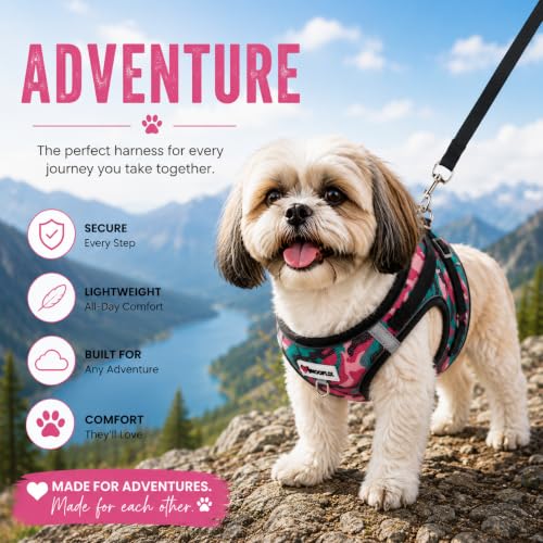 Image of Wooflix Reflective No Pull Dog Harness with Leash for Puppies, Small & Medium Breed Dogs, Adjustable Soft Breathable Padded Mesh Pet Harness Vest, Cherry | Extra Large (7 kg - 10 kg Dogs & Cats)