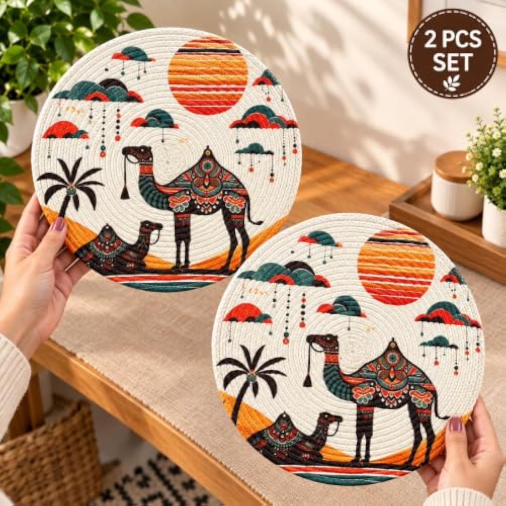 Handcrafted Rajasthani Camel Printed Round Table Mat