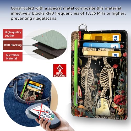 Slim Minimalist Front Pocket RFID Blocking Wallet for Men&Womem, Keep Your Credit Cards and Personal Information Safe, Security Pockets for Business Card Holde, Flower Skull Couple4