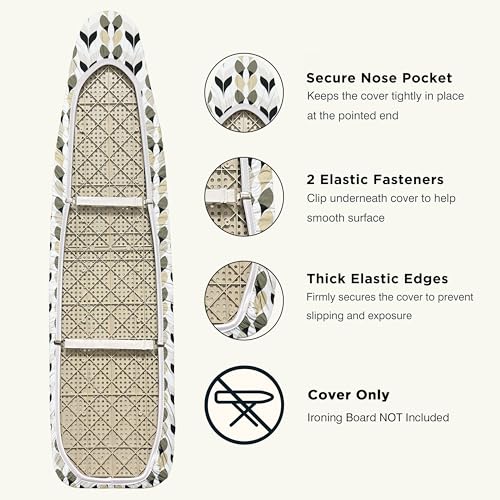 Image of Ironing Board Cover and Pad 15 inchx54 inch Extra Thick Natural Cotton, Scorch and Stain Resistant Padding, Standard Size Iron Board Cover with Fasteners Heavy Duty Elastic Edge, Heatproof Foliage