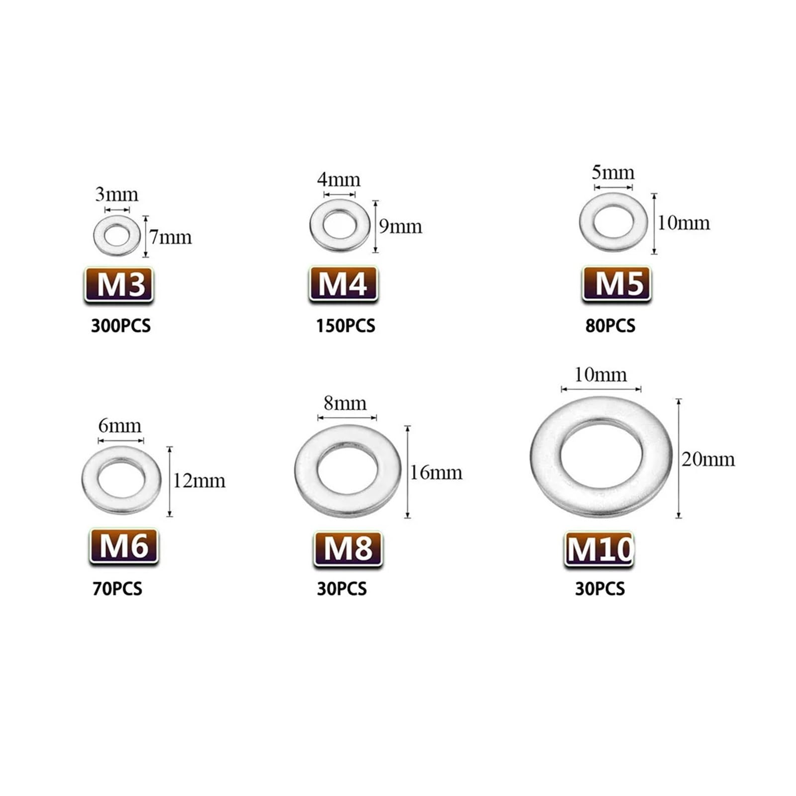 Ensemble De 660 Rondelles En Acier Inoxydable