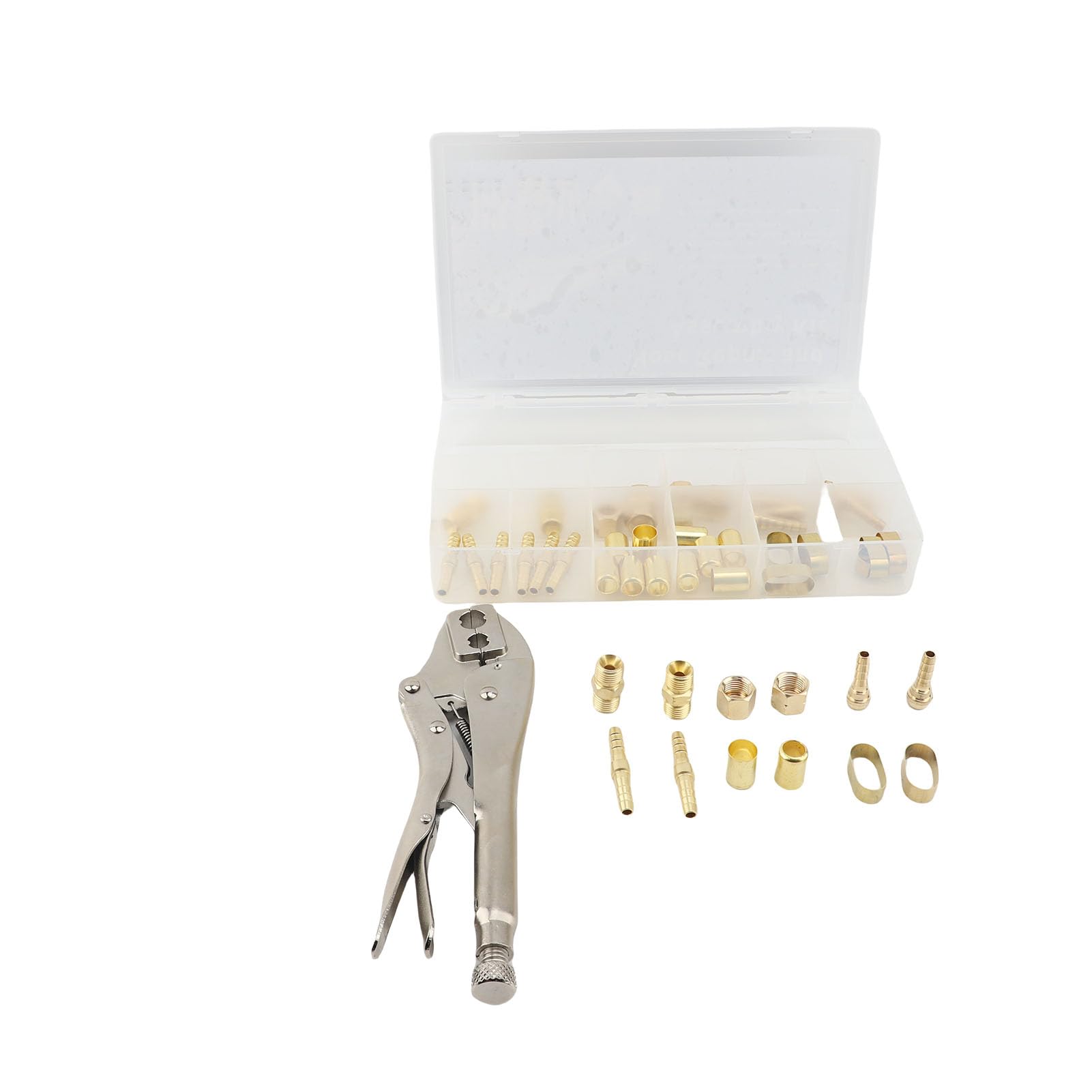 Generic Kit de Montaje de Reparación de Mangueras de 49 Piezas, Accesorios de Latón con Engarzadora para Reparación de Tuberías de Aire de ID de 3/16-1/4 Pulgadas, Kit de Mantenimiento Portátil para
