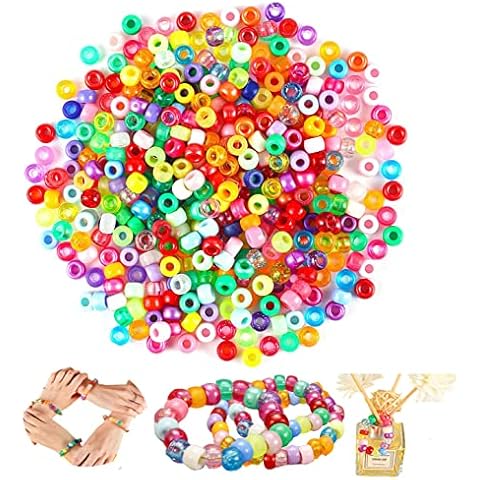 600 Pcs Pony Beads, 6 Styles Multicolored Hair Beads for Braids Round Plastic Bracelet Beads for Crafting Jewelry Making Cover