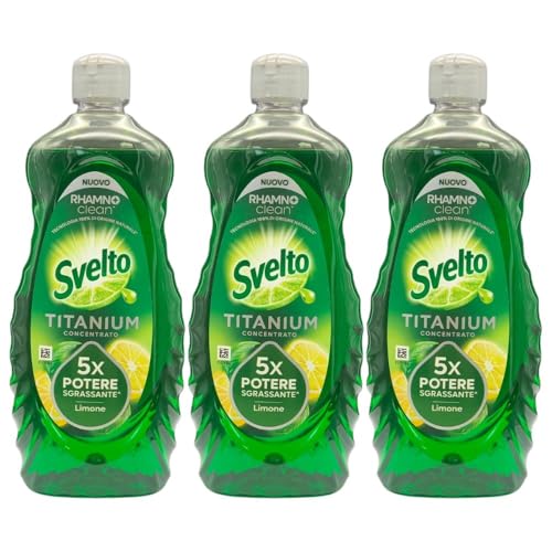 Detergente per Stoviglie a Mano, Titanium Concentrato, 5X Potere Sgrassante, 650ml, Disponibile in Varie Profumazioni (3 Unità, Limone)