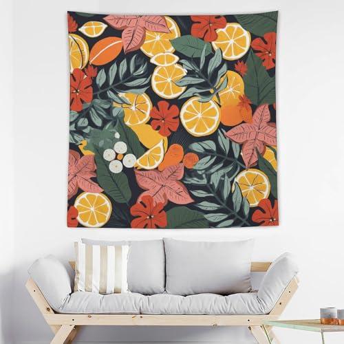 Tapisserie murale avec feuilles colorées pour créer un cocon bohème dans votre salon