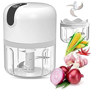 MovilCom® – Oplaadbare USB-hakmolen, mini-groentesnijder voor vlees | elektrische hakmolen 200 ml, 30 W 1300 mA | wit