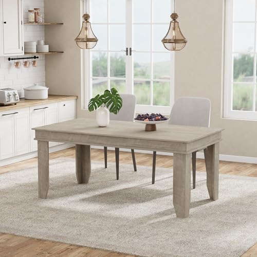 Image of GarveeHome Farmhouse Dining Table for 4-6 People, 63 in Long Kitchen Tables with Wooden Sturdy Frame, 5 ft Large Rectangular Dinner Table for Dining Room, Kitchen, Grey, 63 inch Non-extendable