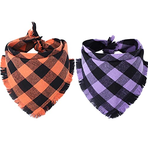 Halloween Dog Bandana Fall Autumn Plaid Reversible Triangle Bibs Scarf Accessories for Dogs Pets