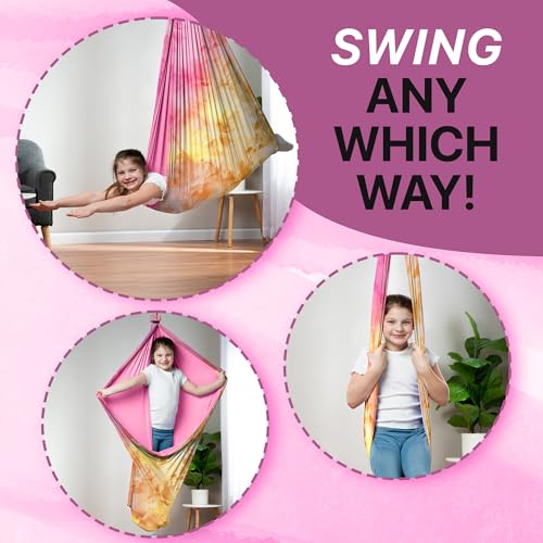 Image of Indoor Sensory Swing for Kids or Outdoor - Holds 300lbs, Double-Layer, & 360 Swivel, Calming Compression Therapy Swing Hammock for Kids & Adults with All Hardware - Sensory-Motor Toys & Gifts