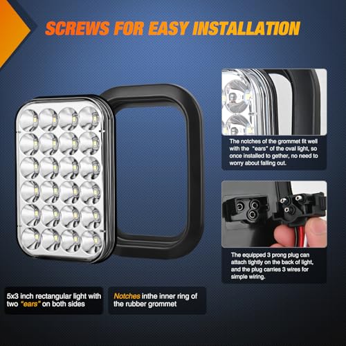 Image of Nilight 5 inch X 3 inch Rectangular Trailer Tail Light 2 PCS White 24 LED