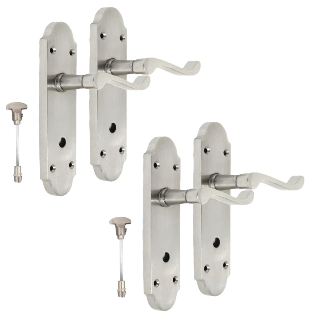Epsom Door Handle Silver Epsom Style Victorian Scroll Bathroom Handle In Satin Nickel With Sash Lock Elegant Door Handle Set For Bathroom Privacy And Security (2 Pair Of Bathroom Handles)