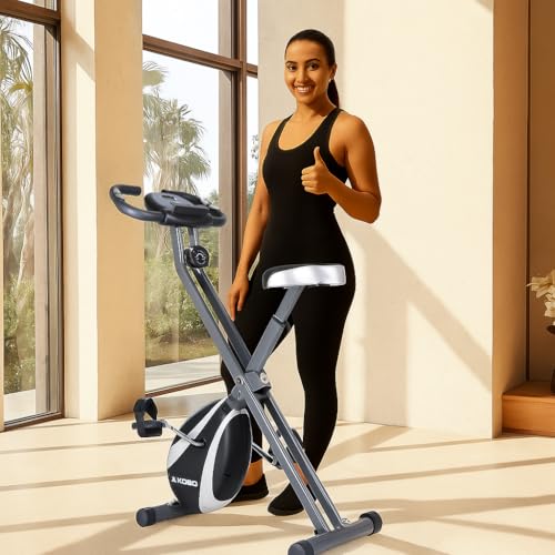 Image of Kobo Folding Magnetic Exercise Bike with 3KG Flywheel, 120KG Max User Weight - Compact, Adjustable, Upright Modes - Home Workout Fitness Cycle