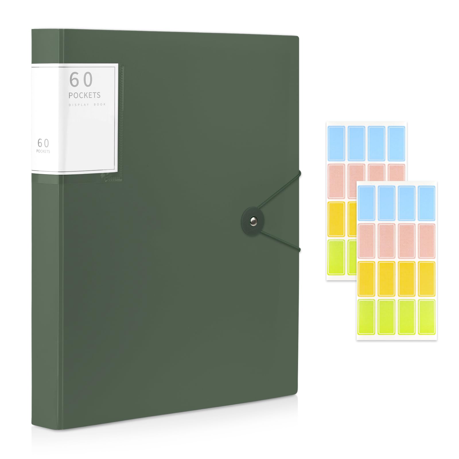 A4 Display Folder, 60 Pockets Display Book Folders, Presentation Folders with Plastic Sleeves & Safety Rope, Suitable for Documents, School, Office & Business Project Use (Green)