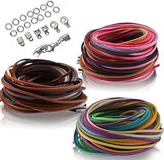 60 Pieces Suede Cords for Jewellery Making, SOSMAR Faux Leather Cord String Rope Thread 3mm X 1m Suede Cord for Making Bracelets Dream Catcher Home DIY Crafts with Cord Ends, Jump Rings, Clasps