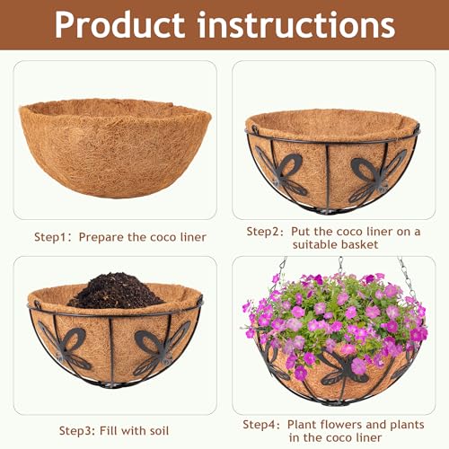 ARVINKEY Hanging Baskets Planter for Plants, 2 Pack 12 Inch Round Metal Wire Hanging Flower Pots with Coco Coir Liner Chain, Plant Holder for Home Garden Balcony Decor - Thumbnail 3