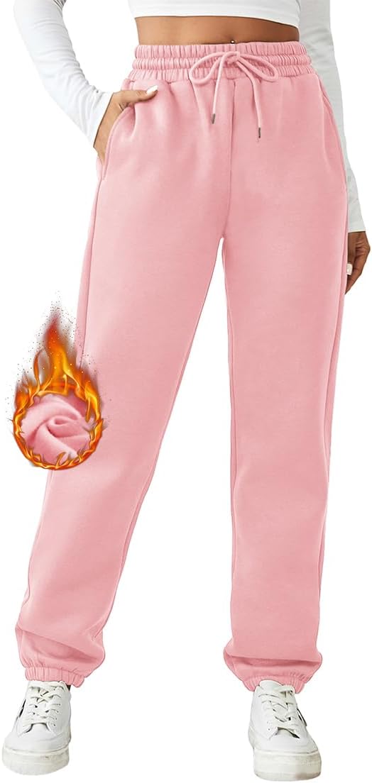 PINSPARK Ladies’s Fleece Lined Sweatpants Winter Joggers Athletic Pants Informal Thick Heat Trousers Pockets