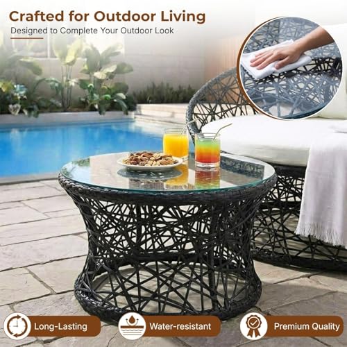Image of DEVOKO Black & White Outdoor Wicker & Rattan Daybed For Poolside, Garden, Balcony, Patio, Beach, Terrace, Porch, Backyard - Unique Round Sofa Furniture, 139 Centimeters, 122 CM, 76 CM