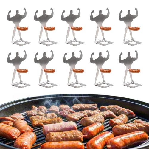 natalieenati 4 PCS Funny BBQ Muscle Man Hot Dog Holders-Reusable Stainless Steel Sausage Stands-Portable Hot Dog Roasters-Barbecue Grill Accessories for Camping & Party Gifts (4 Silver)