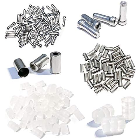 Farbetter 150pcs Bike Brake Cable End Caps, Cable End Tips, O-Ring, Bike Brake Cable Accessories 3 into 1 Sets, 50pcs Bike Cable Tips, 50pcs Cable End Caps, 50pcs Bike Brake Cable O-Ring Cover