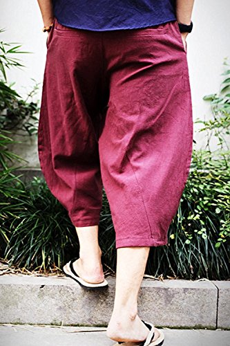 Men’s Summer Loose Baggy Linen Harem Capri Pants with Pockets3