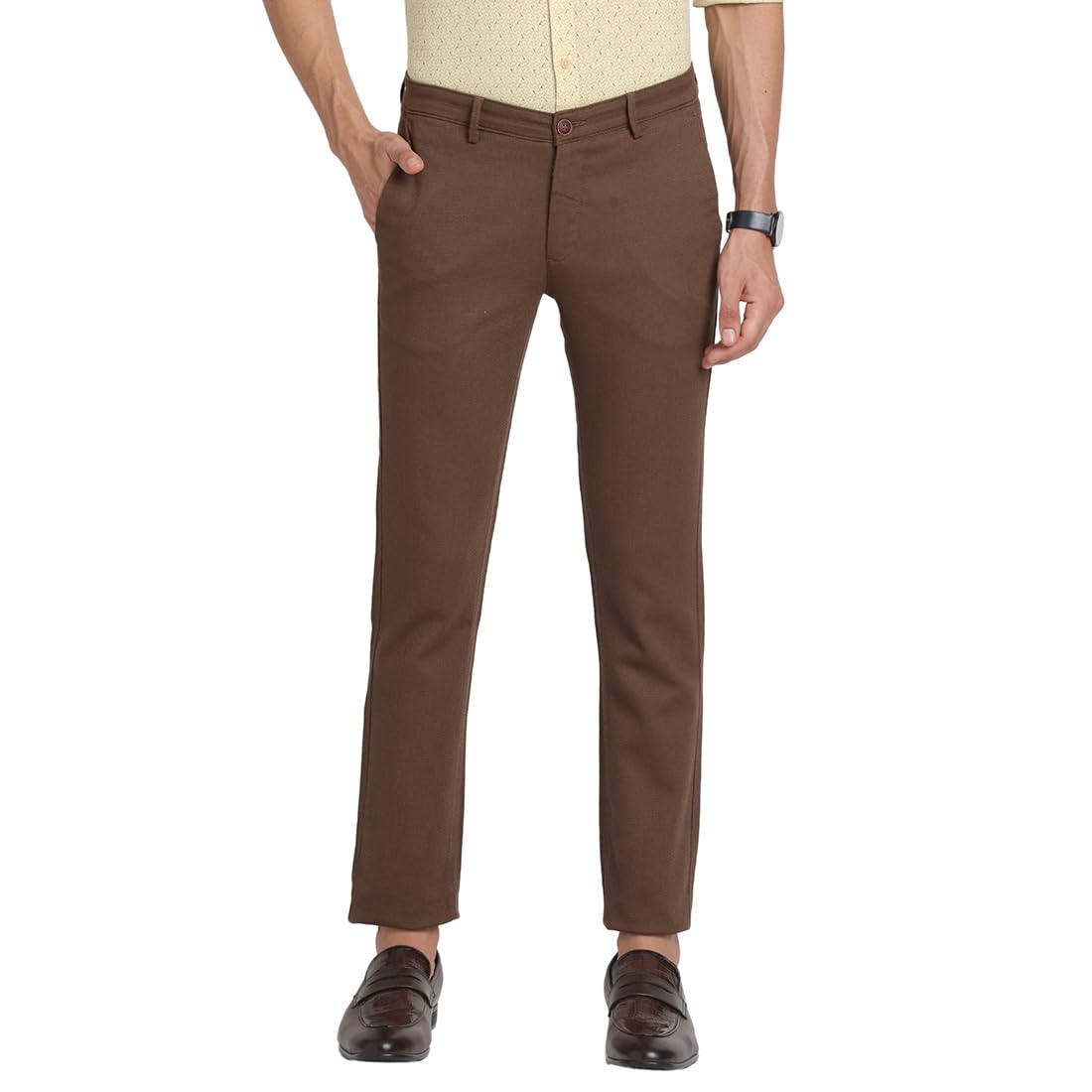 turtle Men Cotton Stretch Dobby Print Ultra Slim Fit Brown Casual Trouser-picture-16