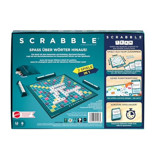 MATTEL GAMES Scrabble Zwei in Eins - Doppelseitiges Brettspiel für schnelles, zwangloses und kooperatives Spiel, inklusive 50 Zielkarten für Scrabble Together, einfache Punktevergabe, HWD45 – Bild 7