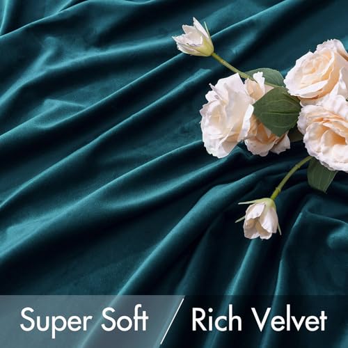 Image of MIULEE Peacock Blue Velvet Curtains 52x72 inches 2 Panels Blackout Curtains | Luxury, Thermal Insulated, Super Soft Window Drapes for Bedroom Living Room, Rod Pocket & Back Tab
