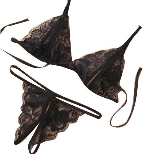 Wisedeal Sexy Bra Plus Hot Lace G-string Trong Underwear for Ladies Black One Size for Women Girls Wife As Valentine's Day Gift