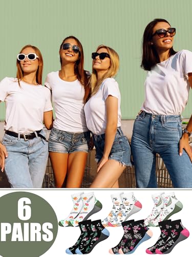 6 Pairs Ankle Compression Socks for Women, Floral Low Cut Athletic Support Socks for Running, Hiking, Travel4