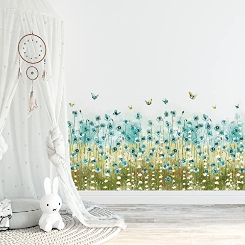 Vinilos decorativos flores y mariposas azul y blanco 4 hojas miniatura 4
