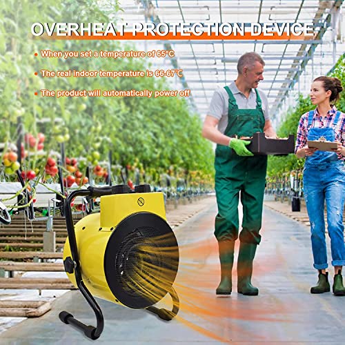 Electric Greenhouse Heater with Digital Thermostat for Green House, Grow Tent Heaters, Overheat Protection, Fast Heating for Workplace, Yellow