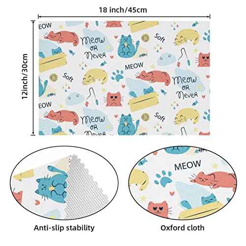 Set de table tissu Oxford Doodle Cat Meow lavable tapis de table cuisine - 5