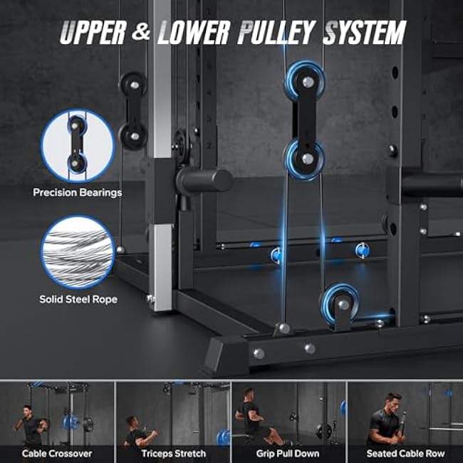MERACH Power Cage, Multi-Functional Squat Rack for Home Gym with Cable Crossover System, 1600LBS Weight Capacity, Strength Training Equipment with Attachments