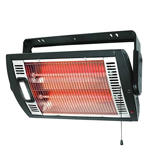 Optimus H-9010 Portable Garage Shop Electric Quartz Ceiling Mounting Heater with Halogen Lighting and Single Pull Easy To Use Operation